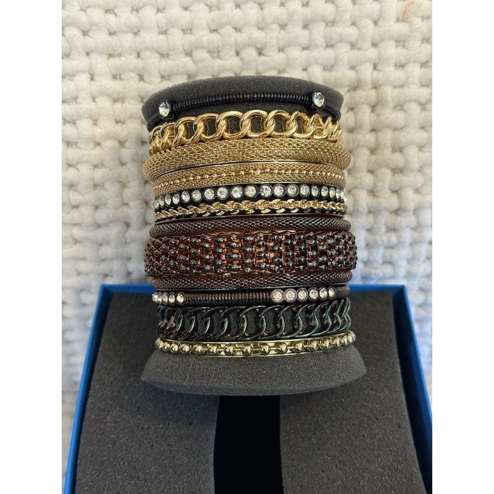 R.J. Graziano Multi-Row Statement Cuff Bracelet Gold & Crystal Accents NIB
